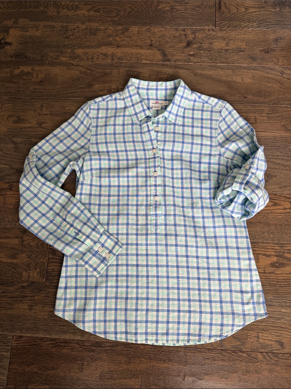 Vineyard Vines Woman’s 3/4 Plaid Button-Front Shirt - Light Blue & Green